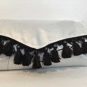 Pillow. Reversible. Black and white p Black fringe. Insert included. New